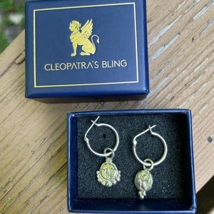 Cleopatra’s Bling Gorgoneion Lion Sterling Silver Hoop Earrings